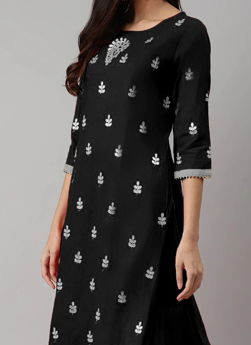 Black Rayon Embroidery Kurta Sharara Set Party Wear 1 Black Rayon Embroidery Kurta Sharara Set Party Wear