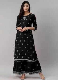 Black Rayon Embroidery Kurta Sharara Set Party Wear 6 Black Rayon Embroidery Kurta Sharara Set Party Wear -Indo Clothing Shop black rayon embroidery kurta sharara set krsdmf7143g u