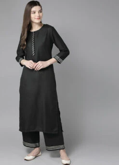 Black Rayon Kurta Palazzo Set Party Wear -Indo Clothing Shop black rayon kurta palazzo set krsdmf7152g u