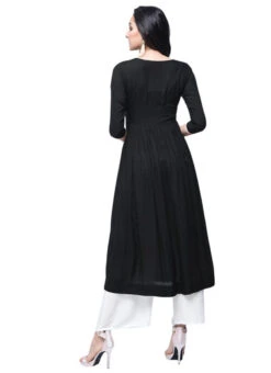 Black Rayon Kurta Palazzo Set Work Wear -Indo Clothing Shop black rayon kurta palazzo set krsdmf898 b