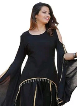 Black Rayon Kurta Patiyala Set Work Wear -Indo Clothing Shop black rayon kurta patiyala set krsdmf913 b