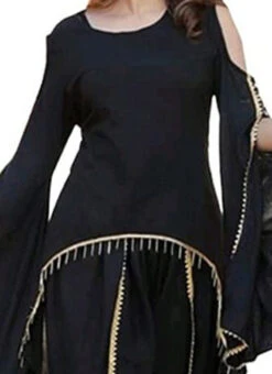 Black Rayon Kurta Patiyala Set Work Wear