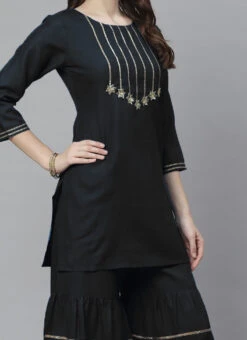 Black Rayon Kurta Sharara Set Party Wear
