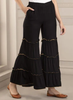Black Rayon Sharara Pant Work Wear -Indo Clothing Shop black rayon sharara pant wbdmf1116bk u