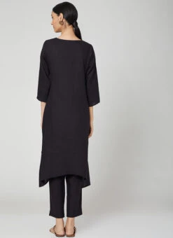 Black Rayon Slub Kurta Straight Pant Set Work Wear 7 Black Rayon Slub Kurta Straight Pant Set Work Wear -Indo Clothing Shop black rayon slub kurta straight pant set krsdvcsvts23 b