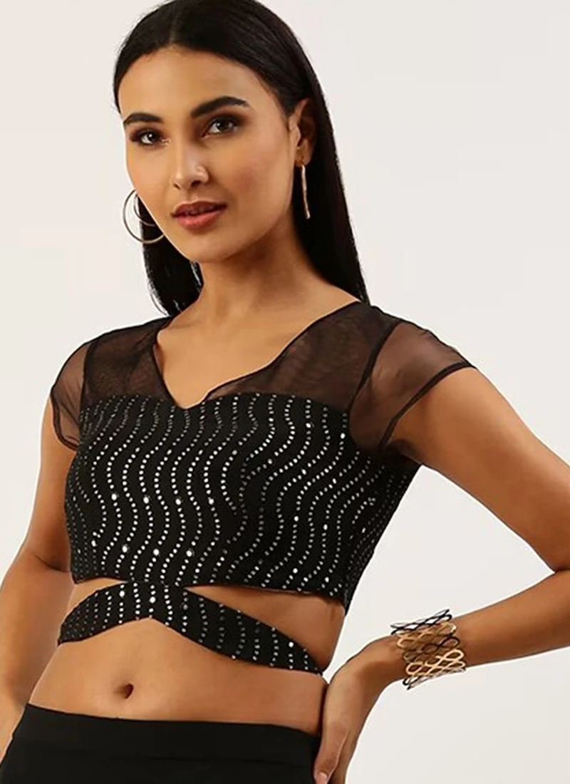 Black Sequins Embroidered Blouse Festive Wear 4 Black Sequins Embroidered Blouse Festive Wear - Image 4