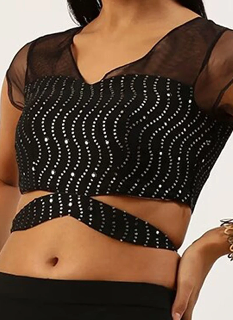 Black Sequins Embroidered Blouse Festive Wear 1 Black Sequins Embroidered Blouse Festive Wear