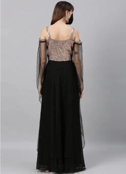 Black Sequins Embroidered Dupatta Style Cape Gown Party Wear -Indo Clothing Shop black sequins embroidered dupatta style cape gown IWBS02004304 b