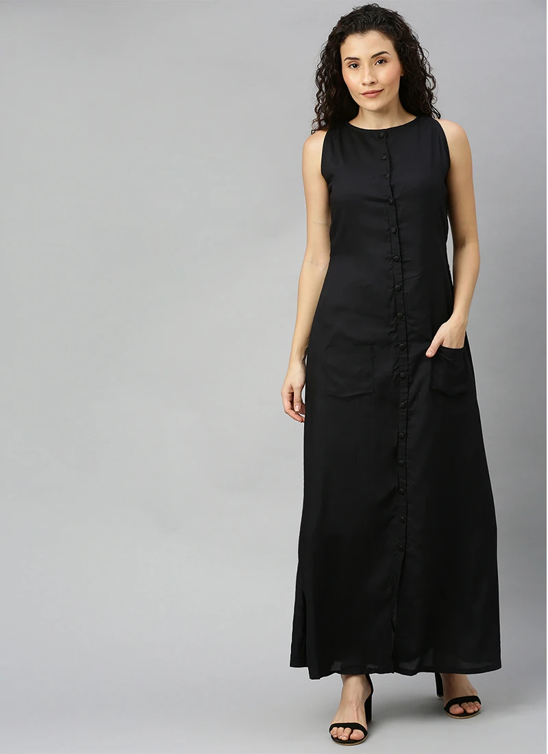 Black Modal Ankle Length Dress After Six Wear 3 Black Modal Ankle Length Dress After Six Wear - Image 3
