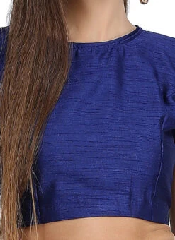 Blue Art Dupion Silk Plain Blouse Festive Wear