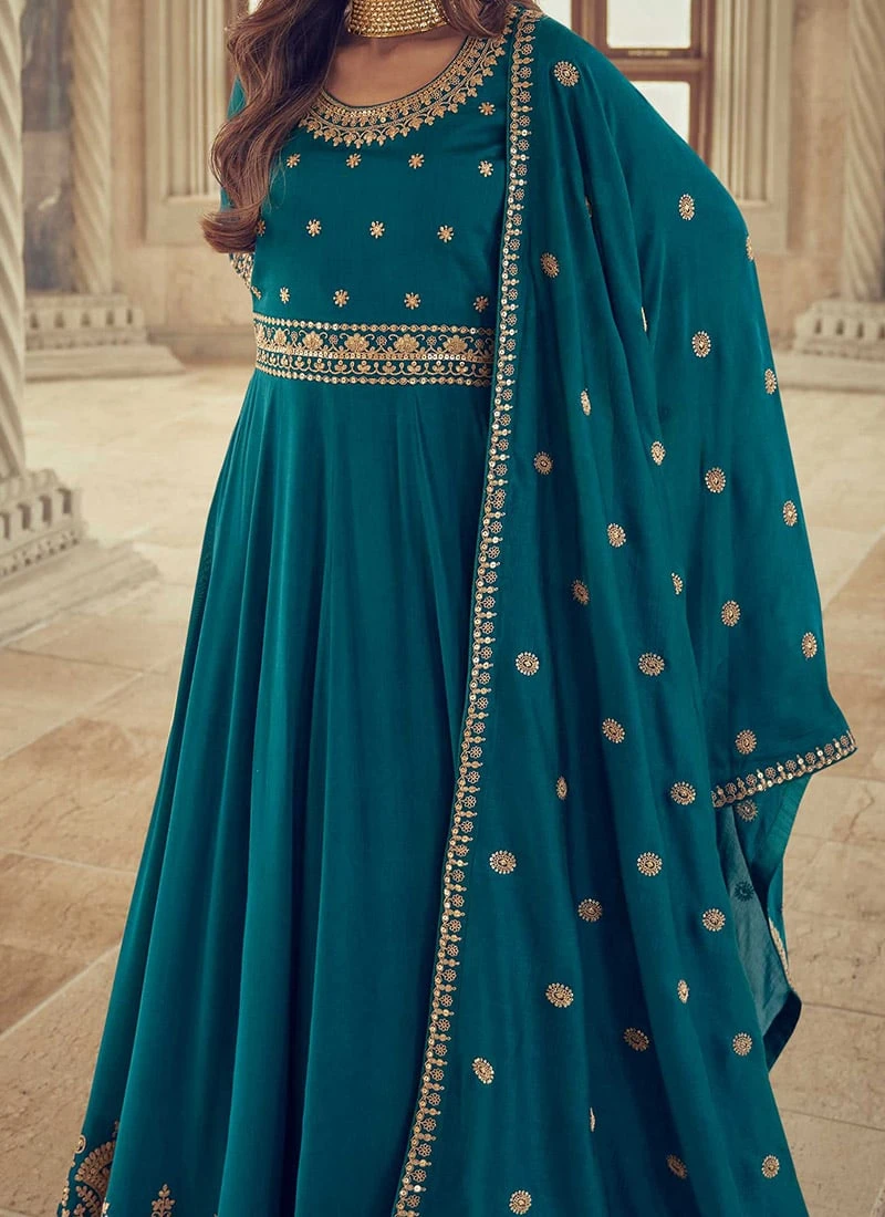 Blue Art Silk Cord Work Dresses And Gown Party Wear 1 Blue Art Silk Cord Work Dresses And Gown Party Wear