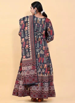 Blue Art Silk Printed Gown After Six Wear 7 Blue Art Silk Printed Gown After Six Wear -Indo Clothing Shop blue art silk printed gown bgwrsuf703 b