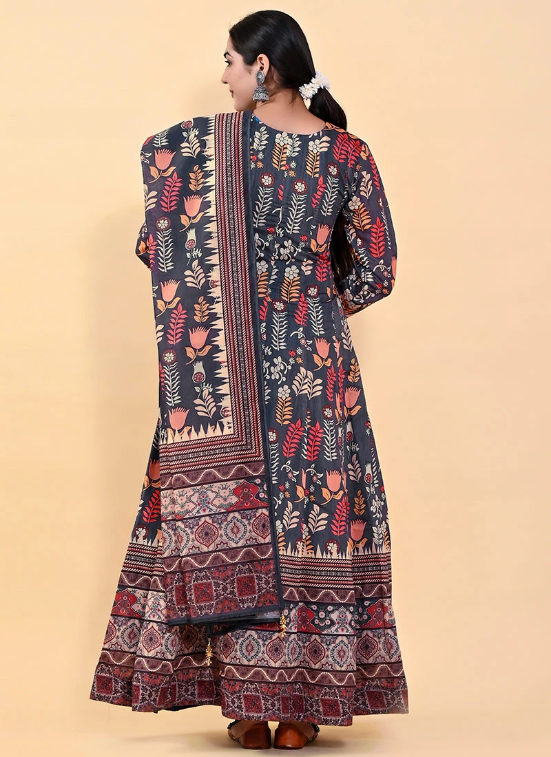 Blue Art Silk Printed Gown After Six Wear 4 Blue Art Silk Printed Gown After Six Wear - Image 4