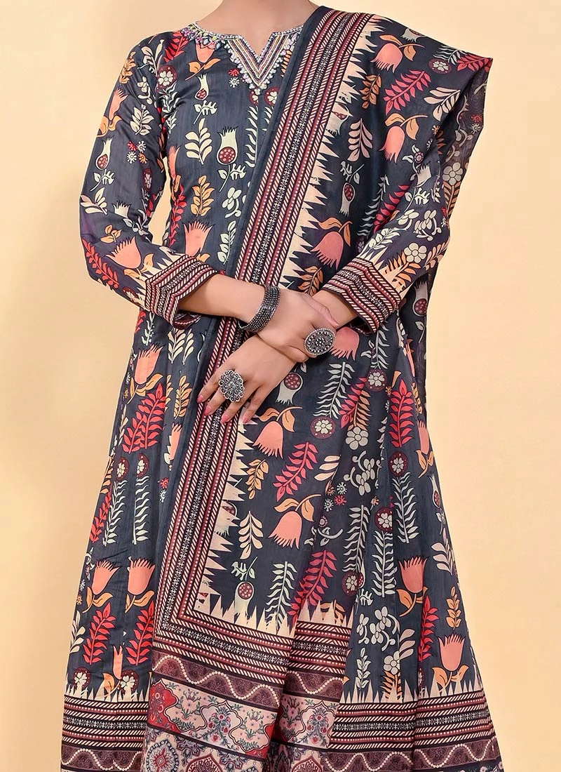 Blue Art Silk Printed Gown After Six Wear 1 Blue Art Silk Printed Gown After Six Wear