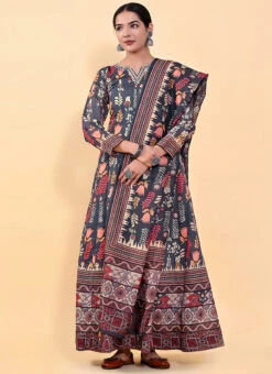 Blue Art Silk Printed Gown After Six Wear 6 Blue Art Silk Printed Gown After Six Wear -Indo Clothing Shop blue art silk printed gown bgwrsuf703 u