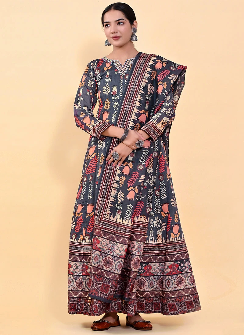 Blue Art Silk Printed Gown After Six Wear 3 Blue Art Silk Printed Gown After Six Wear - Image 3