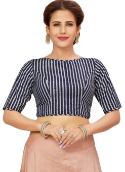 Blue Blended Cotton Blouse After Six Wear -Indo Clothing Shop blue blended cotton blouse blmff1832bl u