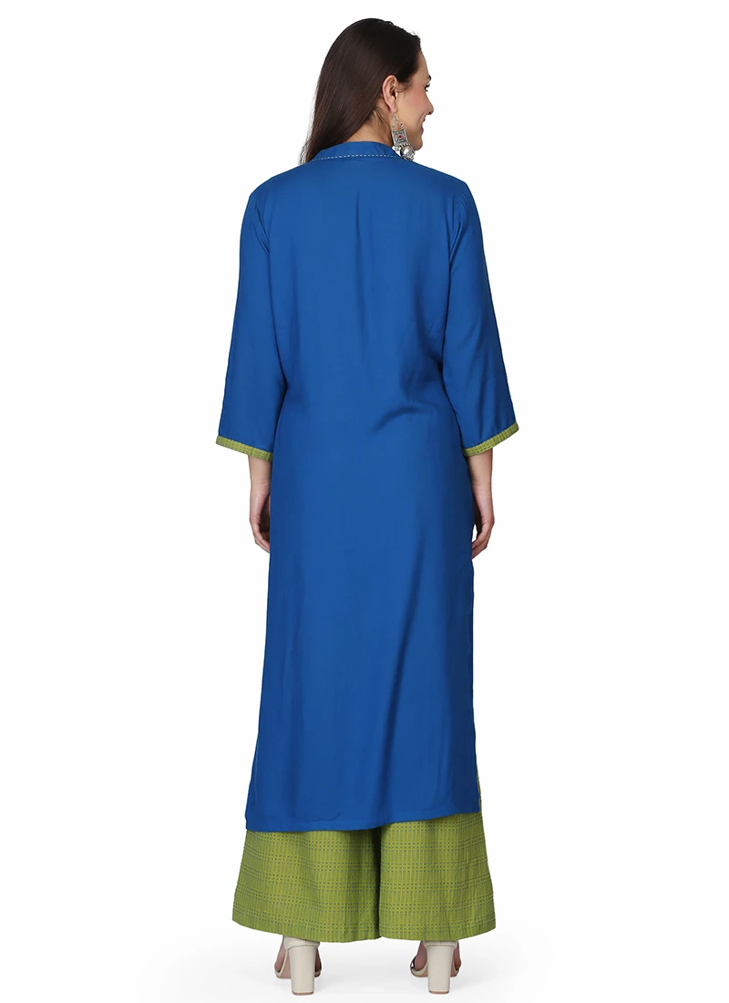 Blue Cotton Kurta Palazzo Set Party Wear 4 Blue Cotton Kurta Palazzo Set Party Wear - Image 4