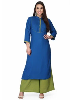 Blue Cotton Kurta Palazzo Set Party Wear 6 Blue Cotton Kurta Palazzo Set Party Wear -Indo Clothing Shop blue cotton kurta palazzo set krskifh99660001150 u