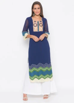 Blue Crepe Palazzo Set Party Wear -Indo Clothing Shop blue crepe palazzo set krsmnkc2028 u