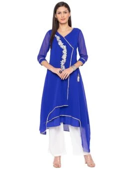 Blue Embroidered Kurta Palazzo Set After Six Wear -Indo Clothing Shop blue embroidered kurta palazzo set krsmnc1971 u