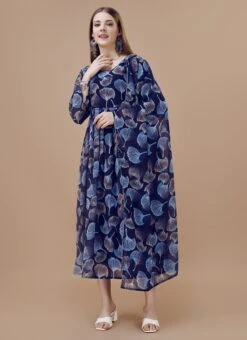 Blue Faux Georgette Digital Print Fit And Flare Dress After Six Wear 6 Blue Faux Georgette Digital Print Fit And Flare Dress After Six Wear -Indo Clothing Shop blue faux georgette digital print fit and flare dress drssck6006 u