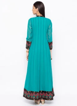 Blue Georgette Embroidered Kurta Churidar Set After Six Wear -Indo Clothing Shop blue georgette embroidered kurta churidar set krsmnc2051ks b