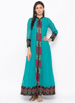 Blue Georgette Embroidered Kurta Churidar Set After Six Wear -Indo Clothing Shop blue georgette embroidered kurta churidar set krsmnc2051ks u