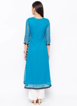 Blue Georgette Embroidered Kurta Palazzo Set After Six Wear -Indo Clothing Shop blue georgette embroidered kurta palazzo set krsmnc1934ks b