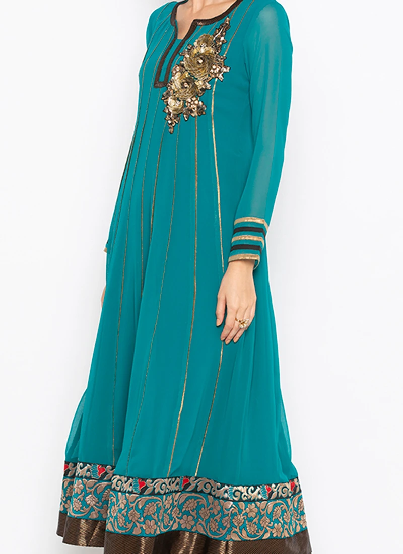 Blue Georgette Embroidered Kurta Palazzo Set Party Wear 1 Blue Georgette Embroidered Kurta Palazzo Set Party Wear