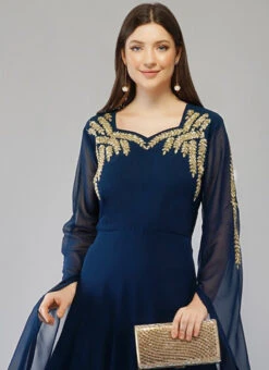 Blue Georgette Embroidery Kurta Churidar Set Party Wear -Indo Clothing Shop blue georgette embroidery kurta churidar set krsdmf7157e b