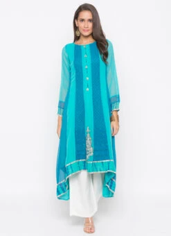 Blue Georgette Kurta Palazzo Set Party Wear -Indo Clothing Shop blue georgette kurta palazzo set krsmnkc1953 u