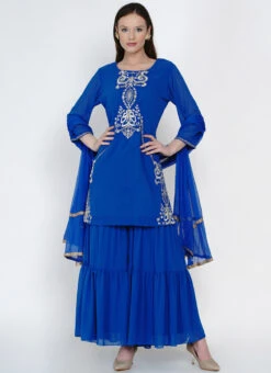 Blue Georgette Kurta Sharara Set Party Wear 6 Blue Georgette Kurta Sharara Set Party Wear -Indo Clothing Shop blue georgette kurta sharara set slsdrnr479 u