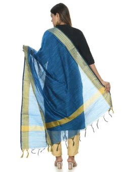 Blue Handloom Cotton Dupatta Festive Wear -Indo Clothing Shop blue handloom cotton dupatta dpdmfmfd050 b