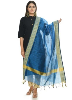 Blue Handloom Cotton Dupatta Festive Wear -Indo Clothing Shop blue handloom cotton dupatta dpdmfmfd050 u
