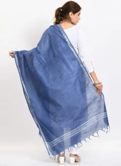 Blue Linen Cotton Dupatta Work Wear -Indo Clothing Shop blue linen cotton dupatta dpdmimfd171 b