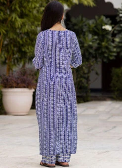 Blue Muslin Printed Kurta Straight Pant Set After Six Wear 7 Blue Muslin Printed Kurta Straight Pant Set After Six Wear -Indo Clothing Shop blue muslin printed kurta straight pant set krspranju67 b