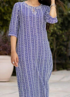 Blue Muslin Printed Kurta Straight Pant Set After Six Wear