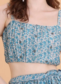 Blue N Cream Chinon Embroidered Blouse Festive Wear