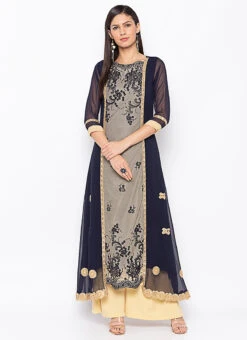 Blue Net Kurta Palazzo Set Party Wear -Indo Clothing Shop blue net kurta palazzo set krsmnkc2045 u