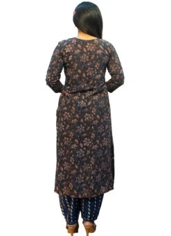 Blue Printed Cotton Kurta Set Festive Wear -Indo Clothing Shop blue printed cotton kurta set krsoas1229 b