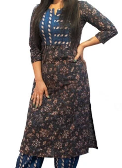 Blue Printed Cotton Kurta Set Festive Wear