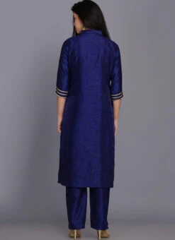 Blue Raw Silk Kurta Straight Pant Party Wear -Indo Clothing Shop blue raw silk kurta straight pant krskifh9900105 b