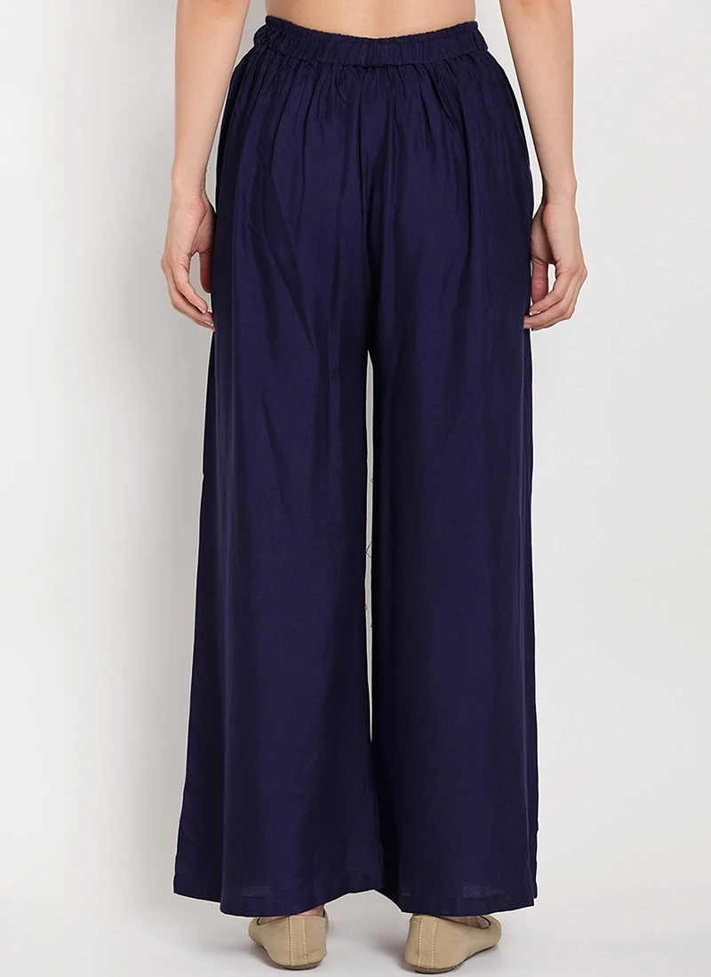 Blue Rayon Palazzo Pant Work Wear 4 Blue Rayon Palazzo Pant Work Wear - Image 4