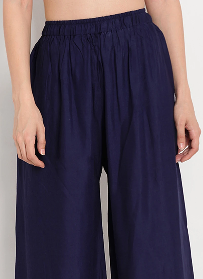 Blue Rayon Palazzo Pant Work Wear 1 Blue Rayon Palazzo Pant Work Wear
