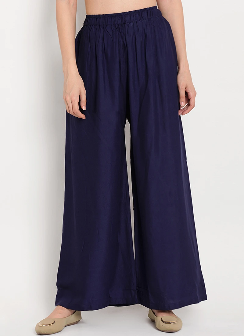 Blue Rayon Palazzo Pant Work Wear 3 Blue Rayon Palazzo Pant Work Wear - Image 3