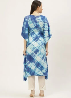 Blue Rayon Tie N Dye Kaftan Long Tunic Work Wear 7 Blue Rayon Tie N Dye Kaftan Long Tunic Work Wear -Indo Clothing Shop blue rayon tie n dye kaftan long tunic krjsc1165 b