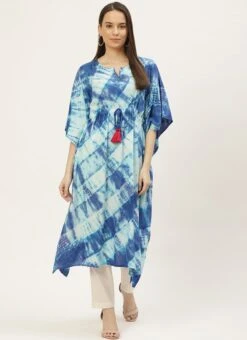 Blue Rayon Tie N Dye Kaftan Long Tunic Work Wear 6 Blue Rayon Tie N Dye Kaftan Long Tunic Work Wear -Indo Clothing Shop blue rayon tie n dye kaftan long tunic krjsc1165 u
