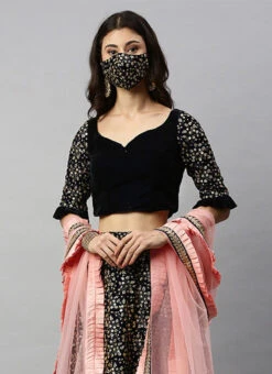 Blue Velvet Embroidered Umbrella Skirt Party Wear 7 Blue Velvet Embroidered Umbrella Skirt Party Wear -Indo Clothing Shop blue velvet embroidered umbrella skirt WBBS02012598 b