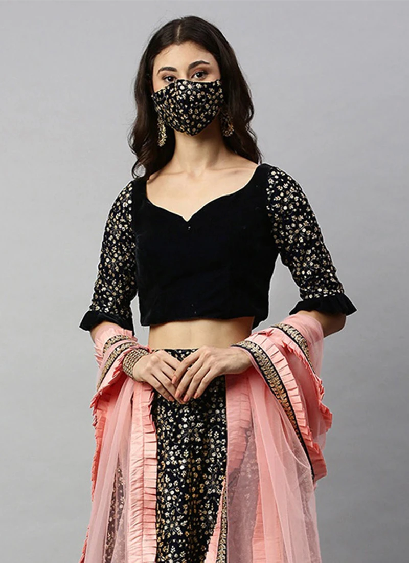 Blue Velvet Embroidered Umbrella Skirt Party Wear 4 Blue Velvet Embroidered Umbrella Skirt Party Wear - Image 4